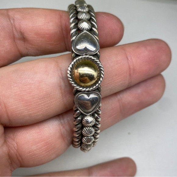 Vintage Signed Navajo Artie Yellowhorse Sterling And 14k Cuff Bracelet - Picture 7 of 10